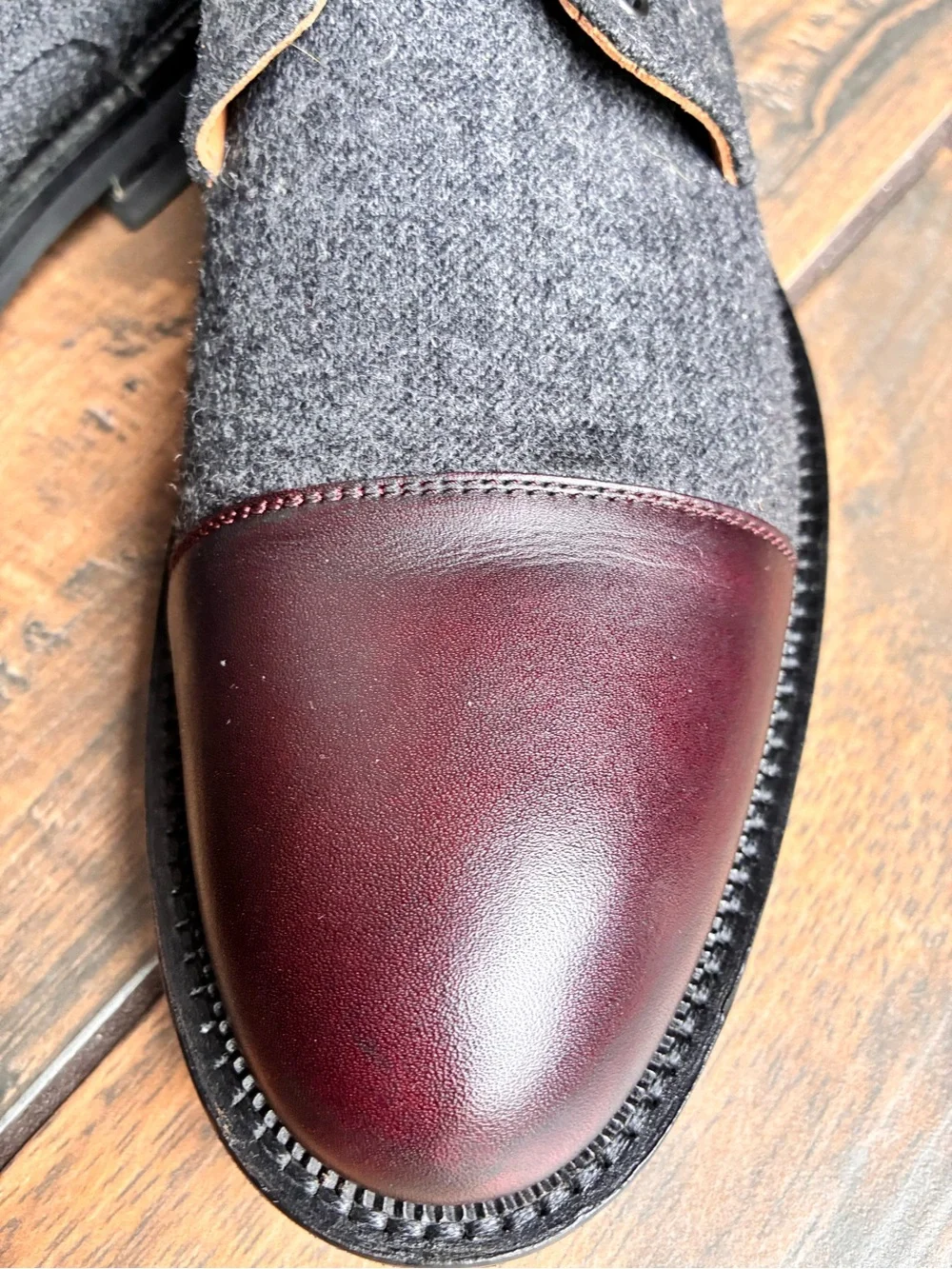 Taft Wool and Oxblood Leather Cap-Toe Boots